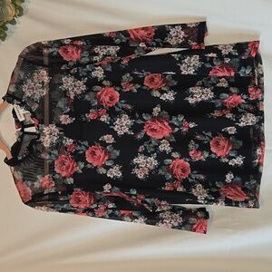 Faith and Joy Floral Mesh Top With Black Lining Size Large
